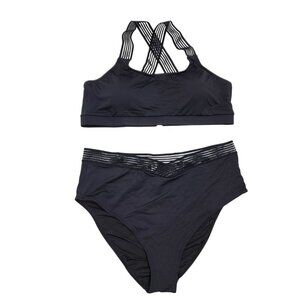 Womens Black High-Waisted Bikini Set W/ Strappy Cross Back Top - Size XXL